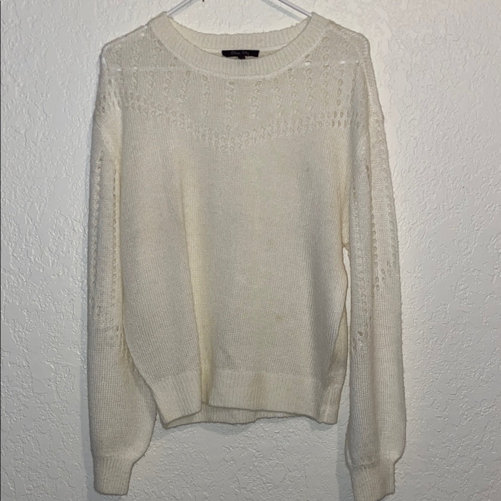White Crew Neck Sweater with Soft Knit Material and Relaxed Fit